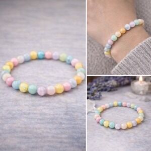 Selenite Bracelet Pastel Crystal Beaded Boho‎ Witchy Jewelry